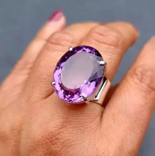 Amethyst Gemstone 925 Sterling Silver Statement Women's Gift Ring All Size C257 - Image 3 of 4