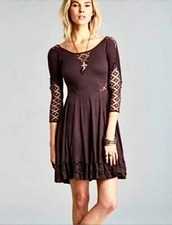 Free People Dress Fit Flare Dress Crochet Dress To The Point Black Womens M