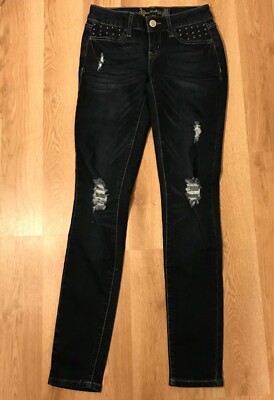 Soundgirl Junior Denim Jeans Distressed Studded Pockets Size 0