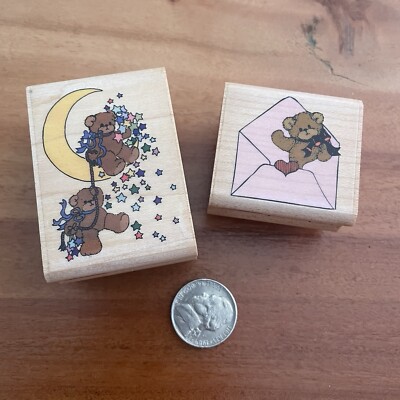 Vtg Lucy & Company Rubber Stamp Lot Bears Moons Valentines Hearts Teddy