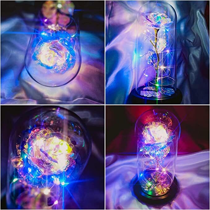 Light Up Flower Rose in Glass Dome Christmas Gifts Birthday Gift For