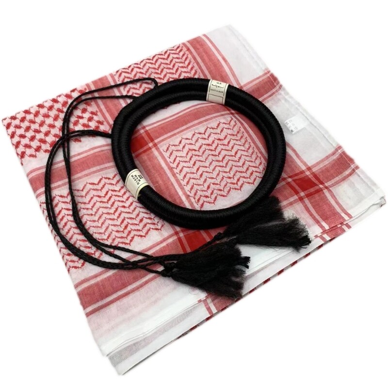 Keffiyeh árabe Auténtica De Oriente Medio Con Aqel - 100% Algodón, Tamaño 110x110 Cm, Blanco Y Negro, Estilo Unisex