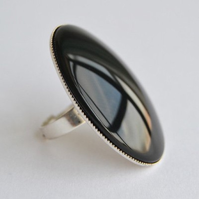 Witch Ring - Huge Black Glass Jewel - Adjustable - Gothic Maleficent Jewelry