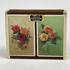 Vintage Duratone Plastic Coated Double Deck Playing Cards - Roses - Sealed