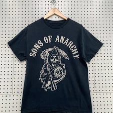 Sons Of Anarchy Shirt Black Short Sleeve Grim Reaper Logo Mens Medium 19x26.5