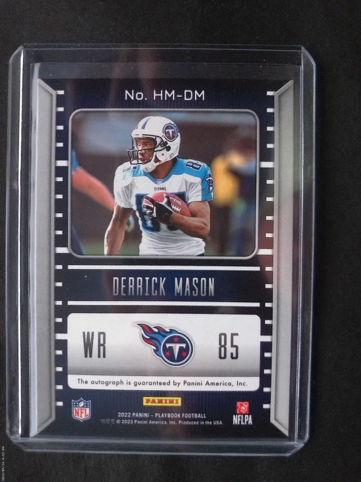 Derrick Mason 2022 Panini Playbook Hash Marks Auto 46/49 GRADE READY MINT!! - Image 2 of 2