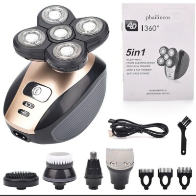 5 in 1 Electric Shaver 4D Rotary Rechargeable Bald Head Hair Beard Trimmer Razor