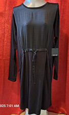 Vera Wang Black Dress L pockets l/s drawstring at waist 2 Black Fabrics NWT