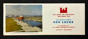 1969 Soo Locks Detroit Michigan Army Engineer Corps Vintage Travel Brochure Map