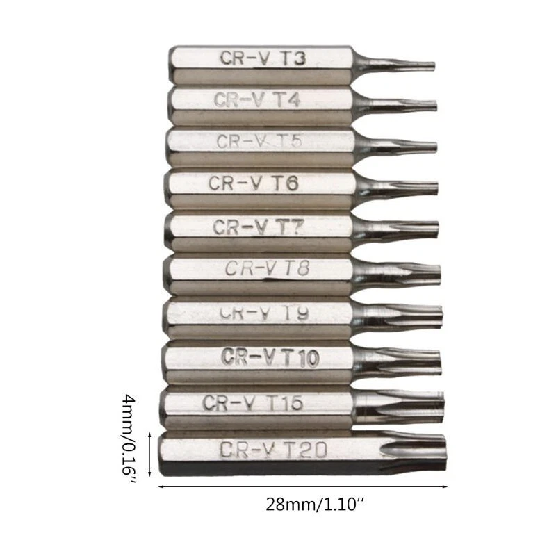 10PCS CR-V Torx Screwdriver Bits Set T3 T4 T5 T6 T7 T8 T9 T10 T15 T20 Mobile Bit - Image 2 of 4