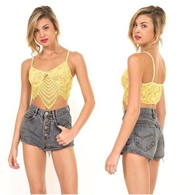 yellow lace crop top