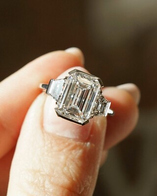 Emerald Cut Moissanite Engagement Ring Half Bezel Set Wedding Ring Gifts for Her