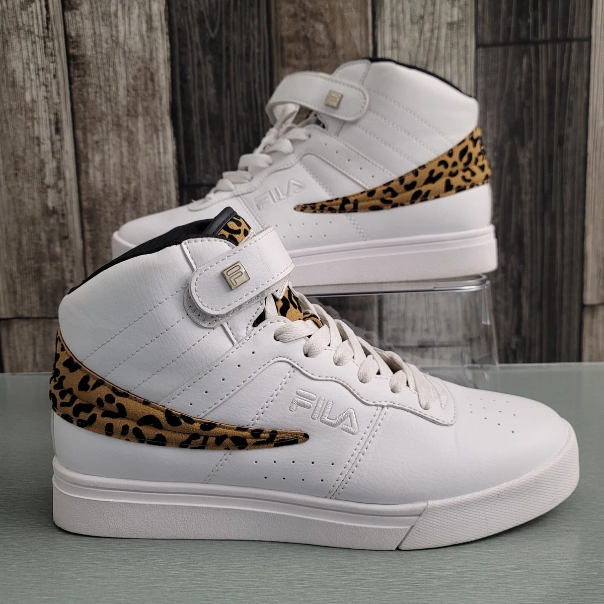 FILA VULC 13 WILD HI UNISEX WOMEN SIZE 8.5 SHOES WHITE CHEETAH