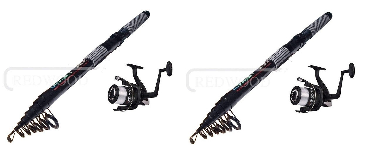 TELESCOPIC FISHING BEACHCASTER ROD 12FT + SHAKESPEARE REEL & LINE , SEA x 2