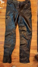 Ladies Vintage Black Leather Pants Lined Pockets Sz 30
