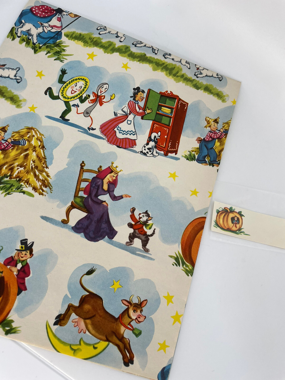 Vintage Nursery Rhymes Gift Wrapping Paper Kids Children Cartoon With Tag Wrap