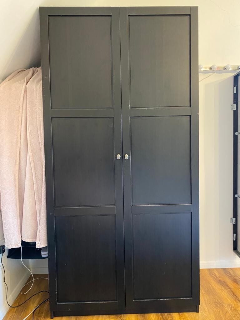 USED WARDROBE IKEA RAKKESTAD. FREESTANDING, 2 DOORS, BLACK/ BROWN 