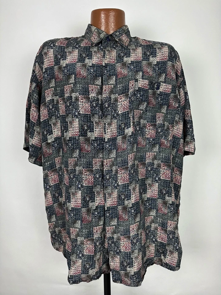 Camisa de Seda Italia Color Años 90 Hombres L Geométrica Abstracta Manga Corta Hipster De Colección Foto 3 de 4