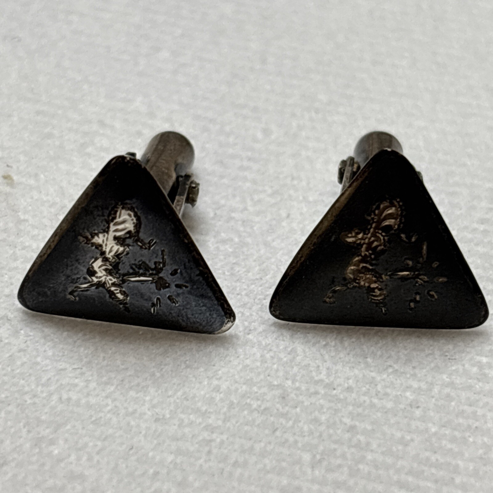 Vintage Sterling Silver Siam Dancer Triangle Cufflinks Cuff Links