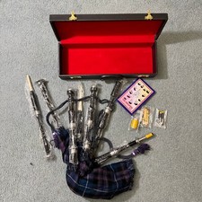 Scottish Highland Great Sheesham wood Bagpipe Silver Mount Black Tutor Book