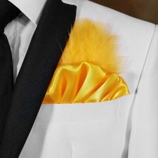 NEW - Men's Yellow Gold Satin Ruffle  Feather Pocket Square Insert