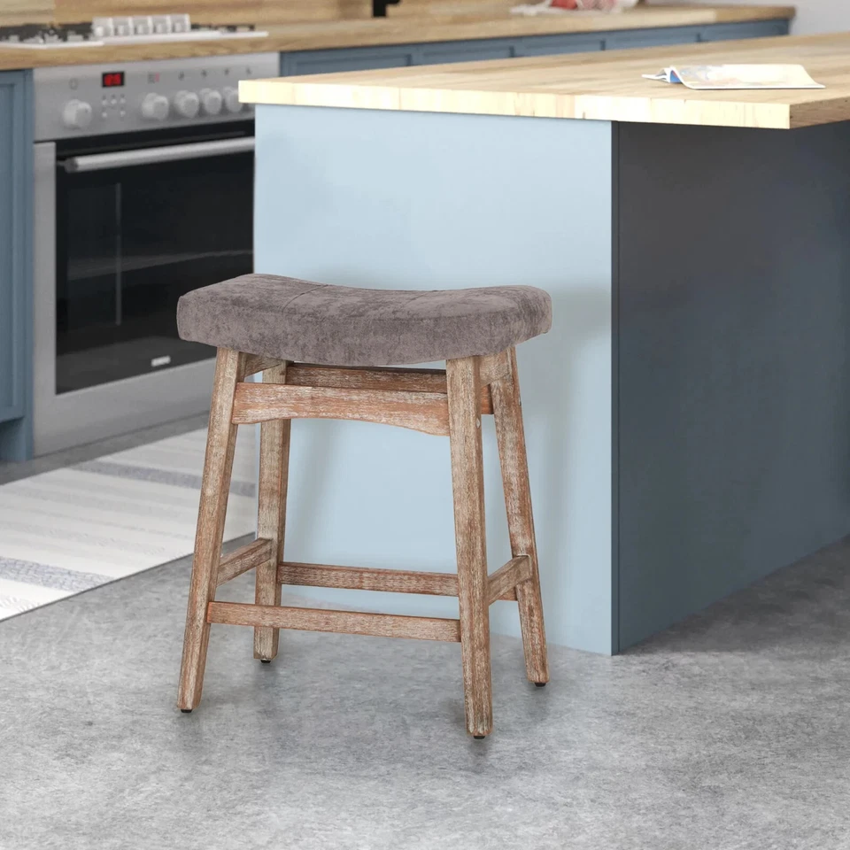 Saddle Backless Bar Linen Fabric Counter Height 24'' Bar Stools for Kitchen - Image 4 of 4