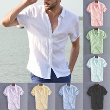 Summer Linen Short-sleeved Shirt, Men's Stand-up Collar Casual Cotton Shirt