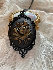 Gothic princess Black gold rose Boho Bohemian necklace cameo Victorian Statement