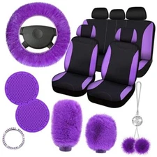 17 Pcs Car Seat Cover Full Set, Car Seat Covers for Car Front Rear Cover Purple