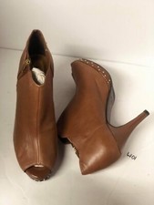 Reba Brandy Women's Peep Toe Ankle Boots Brown Leather Size 8.5 $245 TRY ON