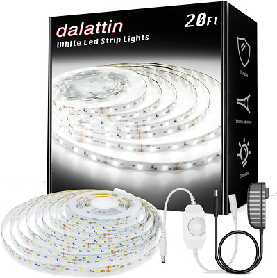 Dalattin White LED Strip Lights, 20Ft Dimmable Super Bright 24V Led Tape Light 6