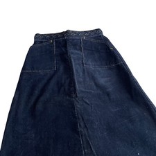 Vtg 70s Wrangler A Line Midi Skirt XXS Navy Blue Corduroy Western Braided Waist