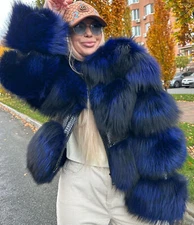 Womens Warm Fluffy Outwear Winter Full Pelt Real Fox Fur Coat Snakeskin Jackets