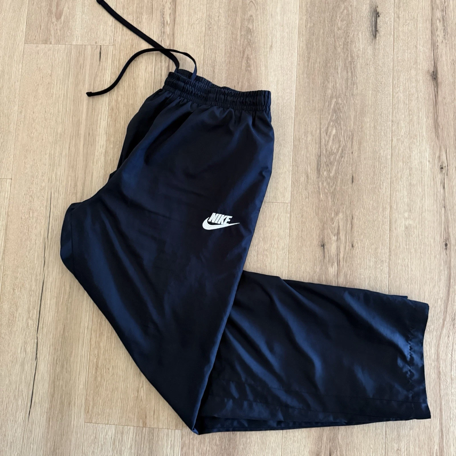 Vintage Nike Baggy Track Pants Mens Size XXL Black Embroidered Logo Nylon Lined
