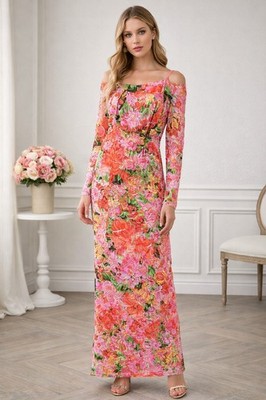 Marina Floral Lace Overlay Maxi Dress XS Pink Red Stretch Lined Made USA |  eBay