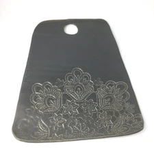 Handmade Ceramic Cutting Board Cheese Snacks Tray Grey Embossed Floral 12" x 10"