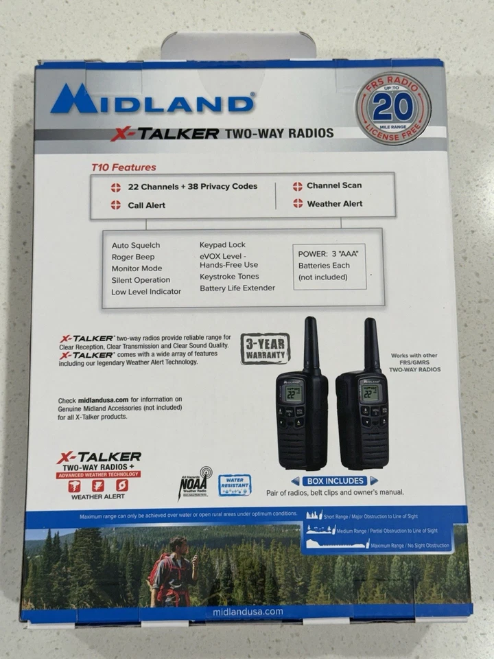 Radios bidireccionales Midland X-Talker -Alcance de hasta 20 millas con 22 canales - Modelo T10 Foto 2 de 3