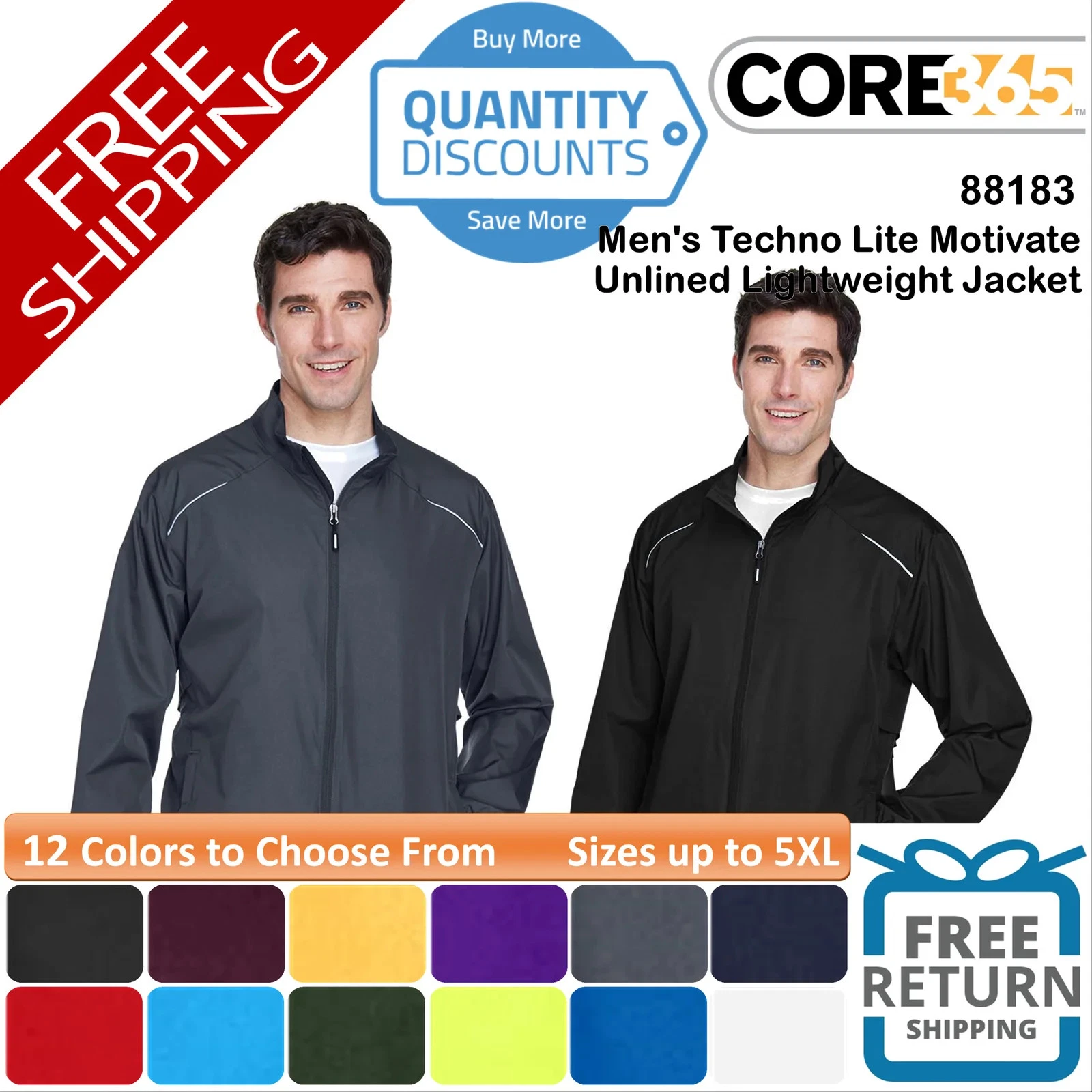 🔥 CORE365 Men's Techno Lite Motivate Unlined Lightweight Jacket Up To 5XL 88183
Opens in a new wind