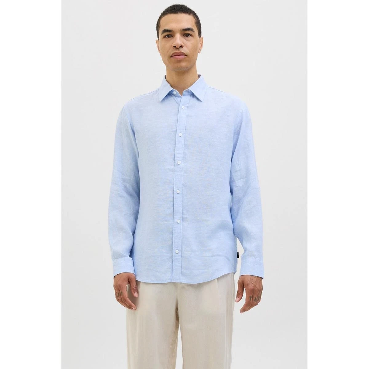 Jack & Jones linen shirt in Light Blue Brunnera