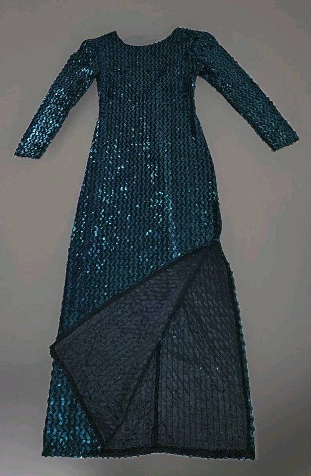 Vestido Vintage Años 80 Glenrob Lentejuelas Azul Verde Azulado Espalda Baja Disco Cóctel 6 Foto 2 de 4