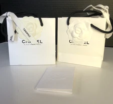 Lot of 2 Chanel Small Empty Gift Bags Paper White Flower Ribbon 5.5 x 5.5 x 2.5"