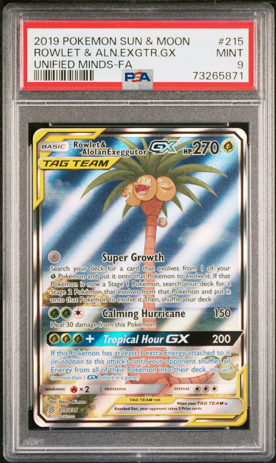 Rowlet & Alolan Exeggutor Gx 215/236 Unified Minds Pokemon PSA 9