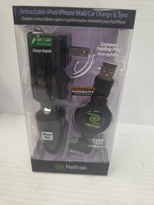 NEW ReTrak Retractable IPod/IPhone Wall/Car Charge & Sync