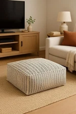 Handwoven Cotton Ottoman Pouf | Modern Boho Footstool