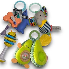Skip Hop Baby Toy Lot of 4 Elephant Avocado Bee Dog Stroller Rattle Set