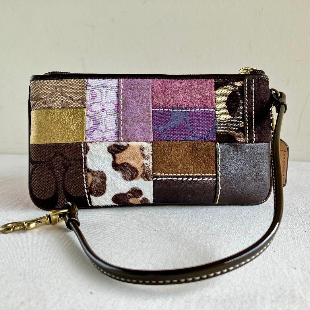COACH Y2K Wristlet Suede Patchwork Canvas Leather… - image 1