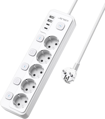JSVER Ciabatta Elettrica a 5 Prese, Multipresa Elettrica con Interruttore Indivi - Foto 2 di 7