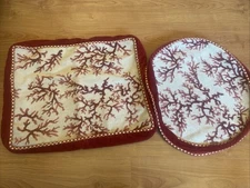 Wool Needlepoint Red Coral on Ivory Pillow with Cording Lot 2 Circle Case Beach