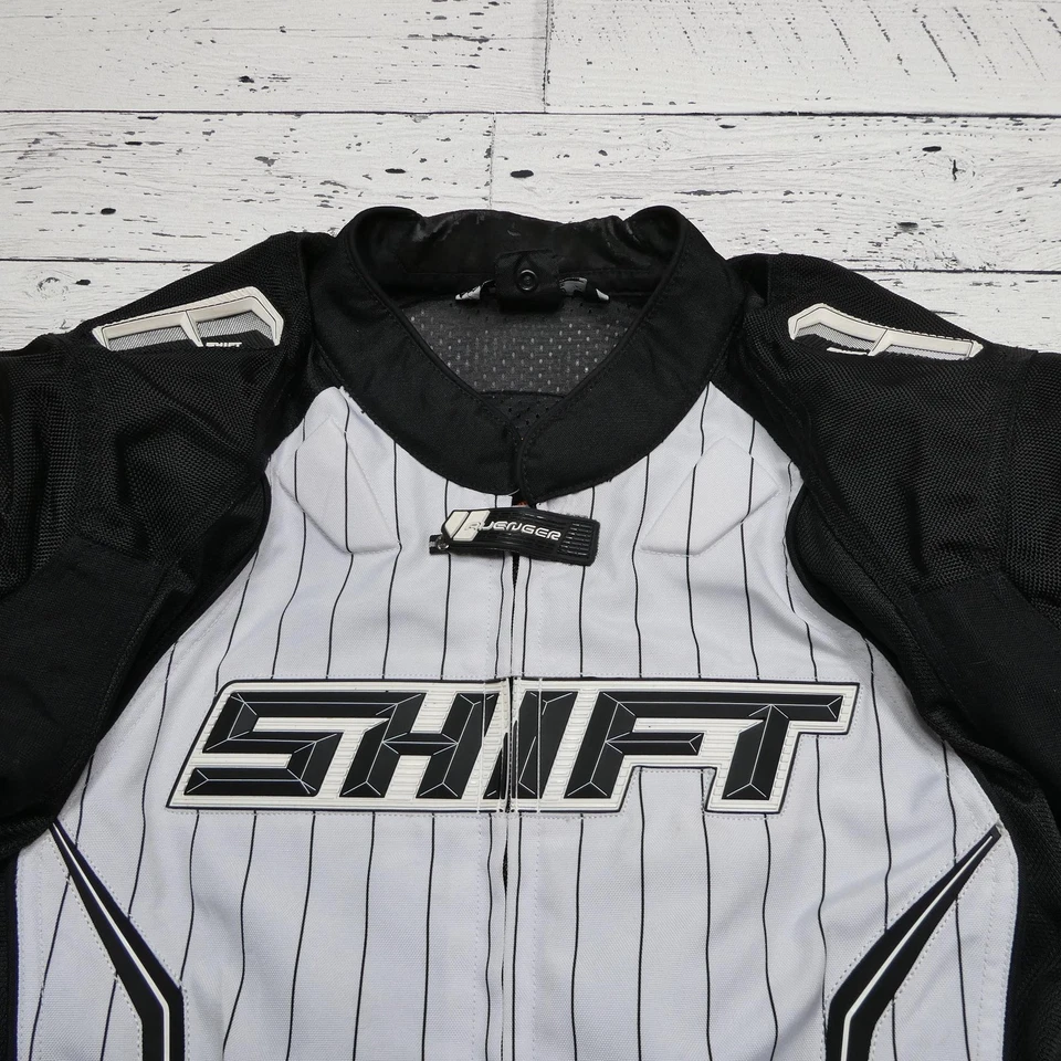 Chaqueta Shift Racing Para Hombre Grande Negra Blanca Avenger Motocicleta Armadura Rayas Foto 2 de 4