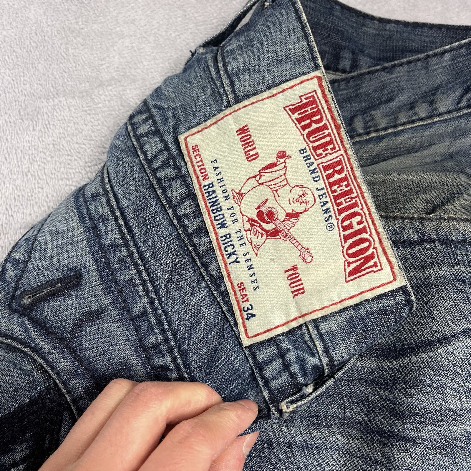 True Religion Men's Rainbow Ricky Jeans Blue Denim Made in USA Y2K Size 34x32 thumbnail 4